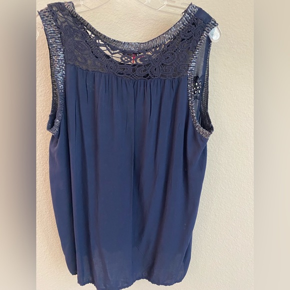 Blue Tank with Sequin Collar - Picture 3 of 4